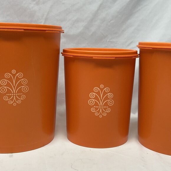 Set 4 Tupperware Canister Set Lid Orange 805-6, 805-13, 809-13, 807-12 - Picture 4 of 13